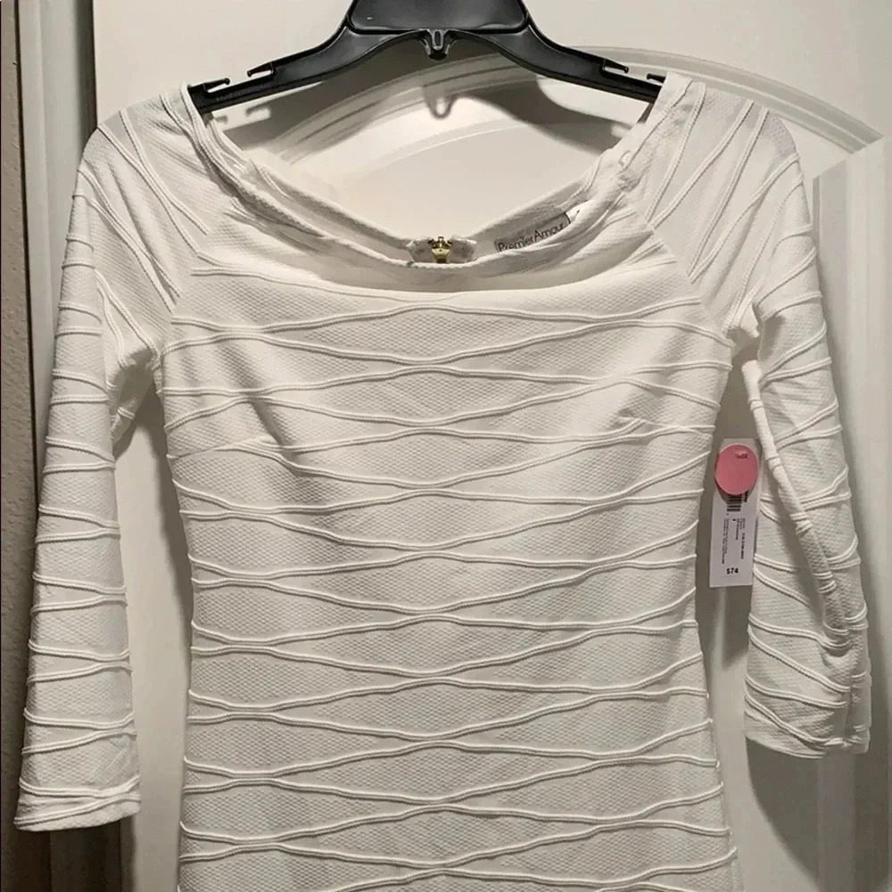 Premier Amour White Jacquard Sheath Dress NWT - Picture 3 of 8